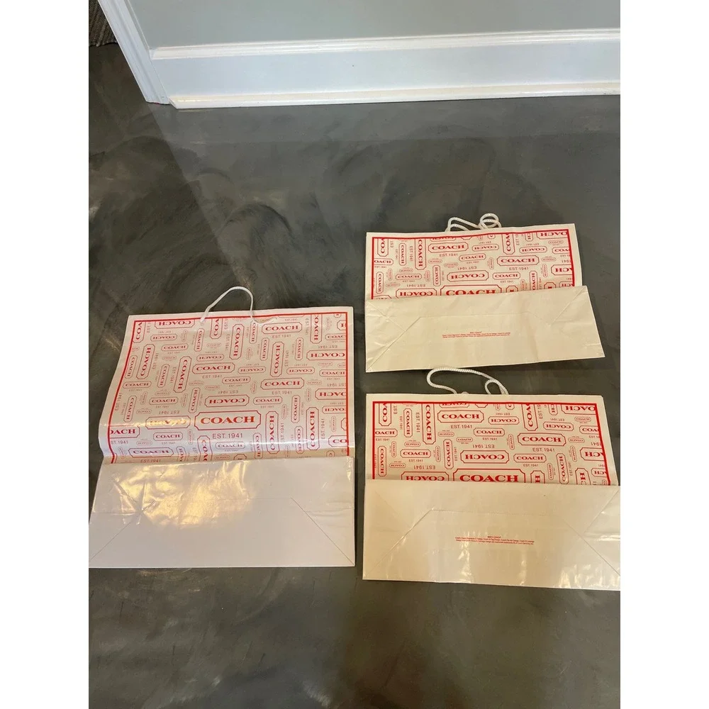 Coach Set of 3 Red White Logo Shopping Paper Bags Large Gift Bags Y2K VTG